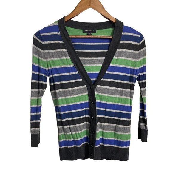 Banana Republic Womens Gray Blue Green Striped 3/4 Sleeve Button Cardigan XS - Picture 1 of 6